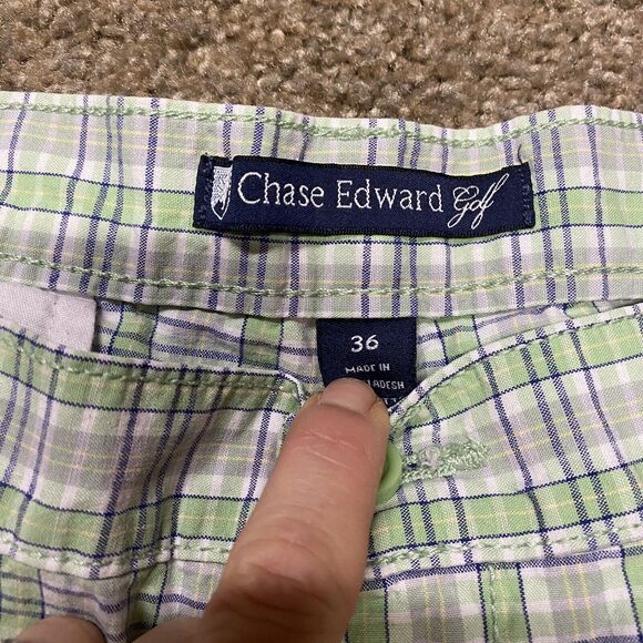 Chase Edward Plaid Golf Shorts Men's Sz 36 Lime Green Performance Golf Preppy - Picture 3 of 9